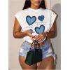image:imageGORGLITTER Womens Graphic Print Cap Sleeve Crop Top Casual Round Neck Short Sleeve TShirtWhite Heart  Letter