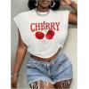 image:imageGORGLITTER Womens Graphic Print Cap Sleeve Crop Top Casual Round Neck Short Sleeve TShirtWhite Letter  Cherry