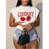 image:imageGORGLITTER Womens Graphic Print Cap Sleeve Crop Top Casual Round Neck Short Sleeve TShirtWhite Letter  Cherry