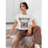 image:imageGORGLITTER Womens Graphic Print Cap Sleeve Crop Top Casual Round Neck Short Sleeve TShirtWhite Letter  Motorcycle