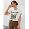 image:imageGORGLITTER Womens Graphic Print Cap Sleeve Crop Top Casual Round Neck Short Sleeve TShirtWhite Letter  Motorcycle