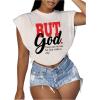 image:imageGORGLITTER Womens Graphic Print Cap Sleeve Crop Top Casual Round Neck Short Sleeve TShirtWhite Red and Black Letter