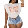 image:imageGORGLITTER Womens Graphic Print Cap Sleeve Crop Top Casual Round Neck Short Sleeve TShirtWhite and Orange Letter