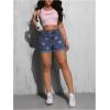 image:imageGORGLITTER Womens Heart Embroidered Jean Shorts Jorts Trendy Rolled Hem Skinny Denim ShortsBlue