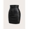 image:imageGORGLITTER Womens High Waisted Ruched Fitted Tummy Control Skirt Dressy Casual Leather Bodycon Mini SkirtBlack