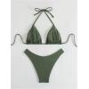 image:imageGORGLITTER Womens High Waisted Thong Bikini Set Halter Triangle Tie Back Swimsuit Bathing SuitArmy Green