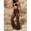 image:imageGORGLITTER Womens Lace Going Out Pants Flare Mesh High Waisted Sexy Sheer Bell Bottom Trousers Leggings Rave OutfitsCoffee Brown