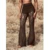 image:imageGORGLITTER Womens Lace Going Out Pants Flare Mesh High Waisted Sexy Sheer Bell Bottom Trousers Leggings Rave OutfitsCoffee Brown