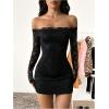 image:imageGORGLITTER Womens Lace Long Sleeves Mini Dress Y2K Fall Sexy Off The Shoulder Bodycon Night Out Birthday Party DressesBlack