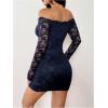 image:imageGORGLITTER Womens Lace Long Sleeves Mini Dress Y2K Fall Sexy Off The Shoulder Bodycon Night Out Birthday Party DressesBlue