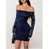 image:imageGORGLITTER Womens Lace Long Sleeves Mini Dress Y2K Fall Sexy Off The Shoulder Bodycon Night Out Birthday Party DressesBlue