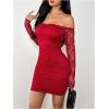 image:imageGORGLITTER Womens Lace Long Sleeves Mini Dress Y2K Fall Sexy Off The Shoulder Bodycon Night Out Birthday Party DressesBurgundy