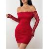 image:imageGORGLITTER Womens Lace Long Sleeves Mini Dress Y2K Fall Sexy Off The Shoulder Bodycon Night Out Birthday Party DressesBurgundy