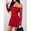 image:imageGORGLITTER Womens Lace Long Sleeves Mini Dress Y2K Fall Sexy Off The Shoulder Bodycon Night Out Birthday Party DressesBurgundy