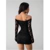 image:imageGORGLITTER Womens Lace Long Sleeves Mini Dress Y2K Fall Sexy Off The Shoulder Bodycon Night Out Birthday Party DressesPlain Black