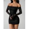image:imageGORGLITTER Womens Lace Long Sleeves Mini Dress Y2K Fall Sexy Off The Shoulder Bodycon Night Out Birthday Party DressesPlain Black