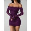 image:imageGORGLITTER Womens Lace Long Sleeves Mini Dress Y2K Fall Sexy Off The Shoulder Bodycon Night Out Birthday Party DressesPurple