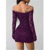 image:imageGORGLITTER Womens Lace Long Sleeves Mini Dress Y2K Fall Sexy Off The Shoulder Bodycon Night Out Birthday Party DressesPurple