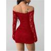 image:imageGORGLITTER Womens Lace Long Sleeves Mini Dress Y2K Fall Sexy Off The Shoulder Bodycon Night Out Birthday Party DressesRed