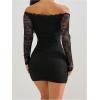 image:imageGORGLITTER Womens Lace Long Sleeves Mini Dress Y2K Fall Sexy Off The Shoulder Bodycon Night Out Birthday Party DressesSolid Black