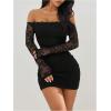 image:imageGORGLITTER Womens Lace Long Sleeves Mini Dress Y2K Fall Sexy Off The Shoulder Bodycon Night Out Birthday Party DressesSolid Black