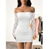 image:imageGORGLITTER Womens Lace Long Sleeves Mini Dress Y2K Fall Sexy Off The Shoulder Bodycon Night Out Birthday Party DressesWhite