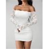image:imageGORGLITTER Womens Lace Long Sleeves Mini Dress Y2K Fall Sexy Off The Shoulder Bodycon Night Out Birthday Party DressesWhite