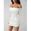 image:imageGORGLITTER Womens Lace Long Sleeves Mini Dress Y2K Fall Sexy Off The Shoulder Bodycon Night Out Birthday Party DressesWhite