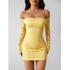 image:imageGORGLITTER Womens Lace Long Sleeves Mini Dress Y2K Fall Sexy Off The Shoulder Bodycon Night Out Birthday Party DressesYellow