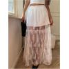 image:imageGORGLITTER Womens Lace Maxi Skirt Mesh Sheer Renaissance Fairy High Waisted Ruffle Hem Flowy A Line Long Pencil SkirtWhite