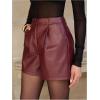 image:imageGORGLITTER Womens Leather Shorts Pleated High Waisted Wide Leg Dressy Business Casual Shorts with PocketsBurgundy