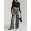 image:imageGORGLITTER Womens Leopard Pants Cheetah Animal Print Wide Leg Elastic High Waisted Baggy Causal Travel Sweat PantsBlack