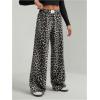 image:imageGORGLITTER Womens Leopard Pants Cheetah Animal Print Wide Leg Elastic High Waisted Baggy Causal Travel Sweat PantsBlack