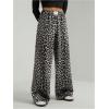 image:imageGORGLITTER Womens Leopard Pants Cheetah Animal Print Wide Leg Elastic High Waisted Baggy Causal Travel Sweat PantsBlack