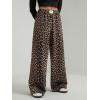 image:imageGORGLITTER Womens Leopard Pants Cheetah Animal Print Wide Leg Elastic High Waisted Baggy Causal Travel Sweat PantsBrown