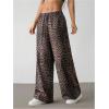 image:imageGORGLITTER Womens Leopard Pants Cheetah Animal Print Wide Leg Elastic High Waisted Baggy Causal Travel Sweat PantsBrown1