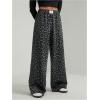 image:imageGORGLITTER Womens Leopard Pants Cheetah Animal Print Wide Leg Elastic High Waisted Baggy Causal Travel Sweat PantsDark Grey