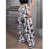 image:imageGORGLITTER Womens Leopard Pants Cheetah Animal Print Wide Leg Elastic High Waisted Baggy Causal Travel Sweat PantsWhite Cow Print