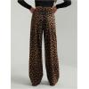 image:imageGORGLITTER Womens Leopard Pants Cheetah Animal Print Wide Leg Elastic High Waisted Baggy Causal Travel Sweat PantsYellow