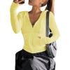 image:imageGORGLITTER Womens Lightweight Zip Up Hoodie Drawstring Long Sleeve Cropped JacketPale Yellow