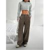 image:imageGORGLITTER Womens Plaid Low Rise Trousers Dress Pants Casual Loose Pants Baggy Flannel Gingham Wide Leg PantsBrown