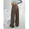 image:imageGORGLITTER Womens Plaid Low Rise Trousers Dress Pants Casual Loose Pants Baggy Flannel Gingham Wide Leg PantsBrown