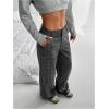image:imageGORGLITTER Womens Plaid Low Rise Trousers Dress Pants Casual Loose Pants Baggy Flannel Gingham Wide Leg PantsDark Grey