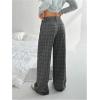 image:imageGORGLITTER Womens Plaid Low Rise Trousers Dress Pants Casual Loose Pants Baggy Flannel Gingham Wide Leg PantsDark Grey