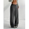 image:imageGORGLITTER Womens Plaid Low Rise Trousers Dress Pants Casual Loose Pants Baggy Flannel Gingham Wide Leg PantsDark Grey