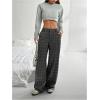 image:imageGORGLITTER Womens Plaid Low Rise Trousers Dress Pants Casual Loose Pants Baggy Flannel Gingham Wide Leg PantsDark Grey