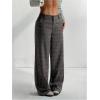 image:imageGORGLITTER Womens Plaid Low Rise Trousers Dress Pants Casual Loose Pants Baggy Flannel Gingham Wide Leg PantsGrey