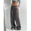 image:imageGORGLITTER Womens Plaid Low Rise Trousers Dress Pants Casual Loose Pants Baggy Flannel Gingham Wide Leg PantsGrey