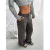 image:imageGORGLITTER Womens Plaid Low Rise Trousers Dress Pants Casual Loose Pants Baggy Flannel Gingham Wide Leg PantsGrey