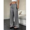 image:imageGORGLITTER Womens Plaid Low Rise Trousers Dress Pants Casual Loose Pants Baggy Flannel Gingham Wide Leg PantsMedium Grey